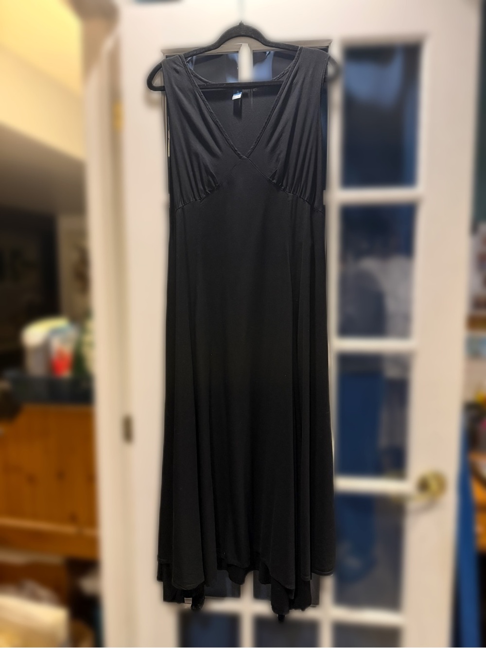 Black Cinched Waist V-neck Midi Dress, Black